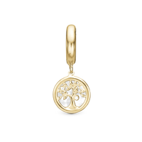 Tree of Life perlemor Hænger Charm 6 mm Til Armbånd - Blankpoleret Forgyldt Sterling Sølv m. 3 Hvide Cubic Zirkonia