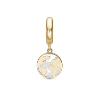 The World perlemor Hænger Charm 6 mm Til Armbånd - Blankpoleret Forgyldt Sterling Sølv