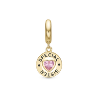 Special Sister Hænger Charm 6 mm Til Armbånd - Blankpoleret Forgyldt Sterling Sølv m. 1 Turmalin