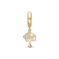 Tree of Hearts Hænger Charm 6 mm Til Armbånd - Blankpoleret Forgyldt Sterling Sølv m. 8 Hvide Cubic Zirkonia