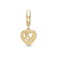 World Heart Hænger Charm 6 mm Til Armbånd - Mat Forgyldt Sterling Sølv