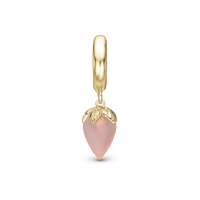 Pink Chalcedony Hænger Charm 6 mm Til Armbånd - Blankpoleret Forgyldt Sterling Sølv m. 1 Kalcedon