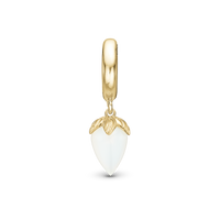 White Chalcedony Hænger Charm 6 mm Til Armbånd - Blankpoleret Forgyldt Sterling Sølv m. 1 Kalcedon
