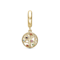 My Family Tree Hænger Charm 6 mm Til Armbånd - Blankpoleret Forgyldt Sterling Sølv m. 6 Multi color Multi stone