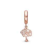 Tree of Hearts Hænger Charm 6 mm Til Armbånd - Blankpoleret Rosaforgyldt m. 8 Hvide Cubic Zirkonia