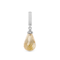 Citrine Drop Hænger Charm 6 mm Til Armbånd - Blankpoleret Sterling Sølv m. 1 Citrin