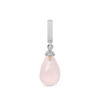Rose Quartz Drop Hænger Charm 6 mm Til Armbånd - Blankpoleret Sterling Sølv m. 1 Rosa Kvarts