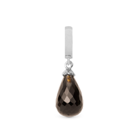 Smokey Quartz Drop Hænger Charm 6 mm Til Armbånd - Blankpoleret Sterling Sølv m. 1 Krystalkvarts