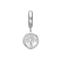 Tree of Life perlemor Hænger Charm 6 mm Til Armbånd - Blankpoleret Sterling Sølv m. 3 Hvide Cubic Zirkonia