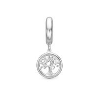 Tree of Life Hænger Charm 6 mm Til Armbånd - Blankpoleret Sterling Sølv m. 3 Hvide Cubic Zirkonia