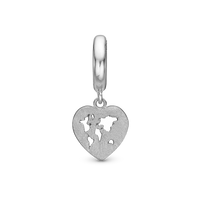 World Heart Hænger Charm 6 mm Til Armbånd - Mat Sterling Sølv