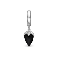 Black Chalcedony Hænger Charm 6 mm Til Armbånd - Blankpoleret Sterling Sølv m. 1 Kalcedon