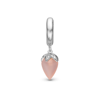 Pink Chalcedony Hænger Charm 6 mm Til Armbånd - Blankpoleret Sterling Sølv m. 1 Kalcedon