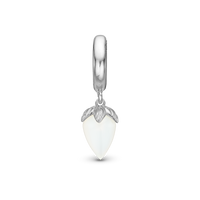 White Chalcedony Hænger Charm 6 mm Til Armbånd - Blankpoleret Sterling Sølv m. 1 Kalcedon