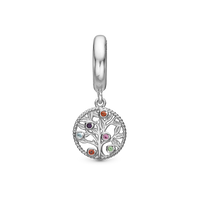 My Family Tree Hænger Charm 6 mm Til Armbånd - Blankpoleret Sterling Sølv m. 6 Multi color Multi stone