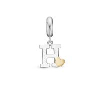 Bogstav H - Hænger Charm 4 mm Til Armbånd - Blankpoleret Bicolor