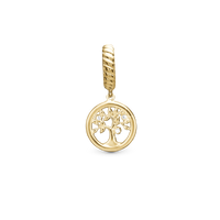 Tree of Life - Hænger Charm 4 mm Til Armbånd - Blankpoleret Forgyldt Sterling Sølv m. 3 Cubic Zirkonia