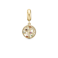 My Family Tree - Hænger Charm 4 mm Til Armbånd - Blankpoleret Forgyldt Sterling Sølv m. 6 Multi stone
