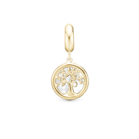 Tree of Life perlemor - Hænger Charm 4 mm Til Armbånd - Blankpoleret Forgyldt Sterling Sølv m. 3