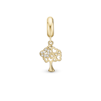 Tree of Hearts - Hænger Charm 4 mm Til Armbånd - Blankpoleret Forgyldt Sterling Sølv m. 8 Cubic Zirkonia