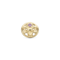 Stjernetegn Vædder - Charm 4 mm Til Armbånd - Blankpoleret Forgyldt Sterling Sølv m. 1 Ametyst