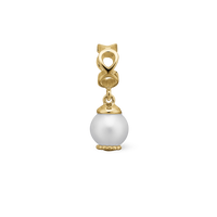 Moving Pearl - Hænger Charm 4 mm Til Armbånd - Blankpoleret Forgyldt Sterling Sølv m. 1 Ferskvandsperle
