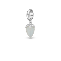 Grey Moonstone - Hænger Charm 4 mm Til Armbånd - Blankpoleret Sterling Sølv m. 1 Månesten