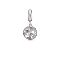 My Family Tree - Hænger Charm 4 mm Til Armbånd - Blankpoleret Sterling Sølv m. 6 Multi stone