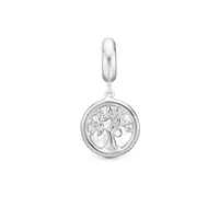 Tree of Life perlemor - Hænger Charm 4 mm Til Armbånd - Blankpoleret Sterling Sølv m. 3 Cubic Zirkonia