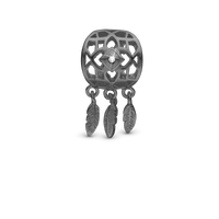 Dream catcher Charm 6 mm til Classic Læderarmbånd - Mat Rutheniumbelagt m. 1 Topas