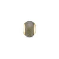 Green Moss Magic Charm 6 mm til Classic Læderarmbånd - Blankpoleret Forgyldt Sterling Sølv m. 1 Agat