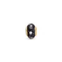 Sparkling Black Globe Charm 6 mm til Classic Læderarmbånd - Glas Forgyldt Sterling Sølv m. 6 Hvide Cubic Zirkonia