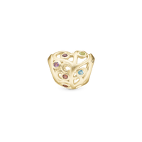Family Tree Heart Charm 6 mm til Classic Læderarmbånd - Mat Forgyldt Sterling Sølv m. 6 Multi color Multi stone