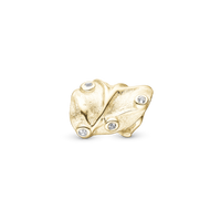 Curved Leaf Charm 6 mm til Classic Læderarmbånd - Mat Forgyldt Sterling Sølv m. 6 Hvide Topas