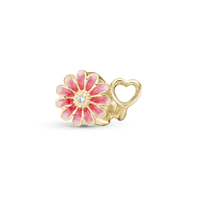 Pink Marguerit Charm 6 mm til Classic Læderarmbånd - Blankpoleret Forgyldt Sterling Sølv m. 1 Topas
