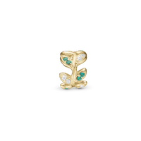 Colourful Leaves Charm 6 mm til Classic Læderarmbånd - Blankpoleret Forgyldt Sterling Sølv m. 19 Multi color Cubic Zirkonia