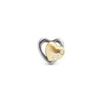 Hearts 2-tone Charm 6 mm til Classic Læderarmbånd - Mat Forgyldt Sterling Sølv m. 3 Hvide Topas