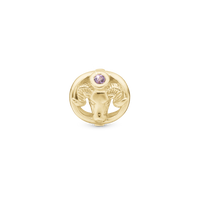 Stjernetegn Vædder Charm 6 mm til Classic Læderarmbånd - Blankpoleret Forgyldt Sterling Sølv m. 1 Ametyst