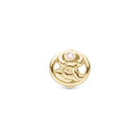 Stjernetegn Tyr Charm 6 mm til Classic Læderarmbånd - Blankpoleret Forgyldt Sterling Sølv m. 1 Rosa Kvarts