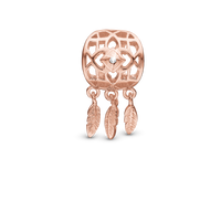 Dream catcher Charm 6 mm til Classic Læderarmbånd - Mat Rosaforgyldt m. 1 Topas