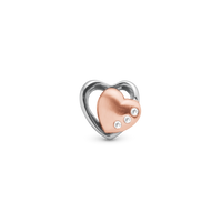 Hearts 2-tone Charm 6 mm til Classic Læderarmbånd - Mat Rosaforgyldt m. 3 Hvide Topas