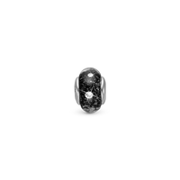 Sparkling Black Globe Charm 6 mm til Classic Læderarmbånd - Glas Sterling Sølv m. 6 Hvide Cubic Zirkonia
