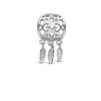 Dream Catcher Charm 6 mm til Classic Læderarmbånd - Mat Sterling Sølv m. 1 Topas