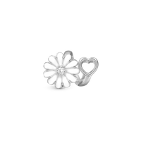 Marguerit Heart Charm 6 mm til Classic Læderarmbånd - Blankpoleret Sterling Sølv m. 1 Diamant