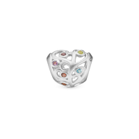 Family Tree Heart Charm 6 mm til Classic Læderarmbånd - Mat Sterling Sølv m. 6 Multi color Multi stone