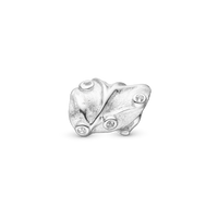 Curved Leaf Charm 6 mm til Classic Læderarmbånd - Mat Sterling Sølv m. 6 Hvide Topas