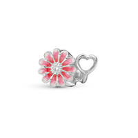 Pink Marguerit Charm 6 mm til Classic Læderarmbånd - Blankpoleret Sterling Sølv m. 1 Topas
