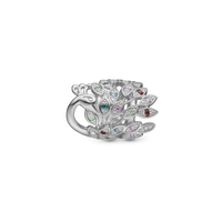 Peacock Charm 6 mm til Classic Læderarmbånd - Blankpoleret Sterling Sølv m. 21 Multi color Cubic Zirkonia