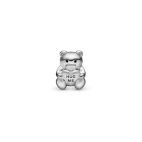 Hug Me Bear Charm 6 mm til Classic Læderarmbånd - Blankpoleret Sterling Sølv