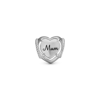 MUM I love You Charm 6 mm til Classic Læderarmbånd - Blankpoleret Sterling Sølv